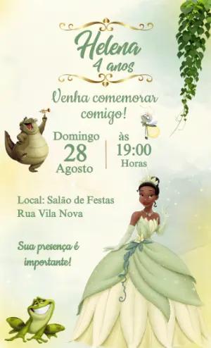Convite Aniversário A Princesa e o Sapo Tiana Editável