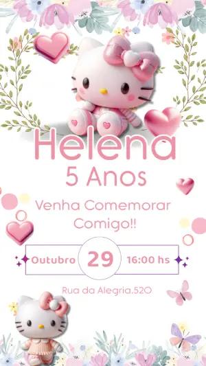 Convite de Aniversário Hello Kitty para Editar Online