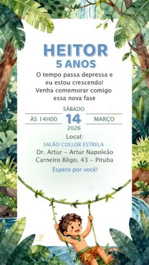 Convite de Aniversário Infantil Selva Aquarela para Editar