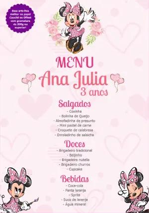Cardápio Aniversário Minnie Rosa para Editar Online