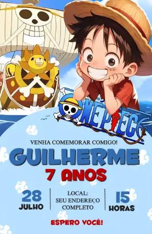 Convite de Aniversário One Piece com Luffy para Editar Online