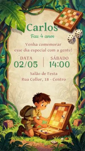 Convite de Aniversário Aventura na Selva Modelo Editável