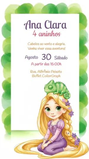 Convite Aniversário Enrolados Rapunzel para Editar Online
