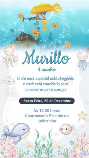 Convite Animado Mundo Bita Fundo do Mar para Editar Online