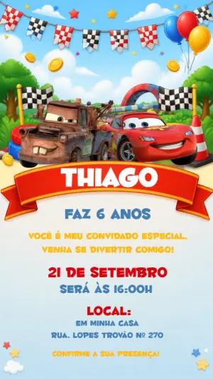 Convite de Aniversário Carros Relâmpago McQueen para Editar