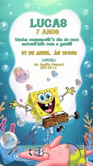 Convite Aniversário Bob Esponja e Patrick para Editar Online
