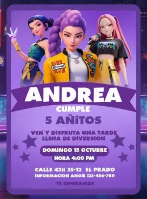 Invitación de Cumpleaños Chicas K-Pop Modelo Digital Editable