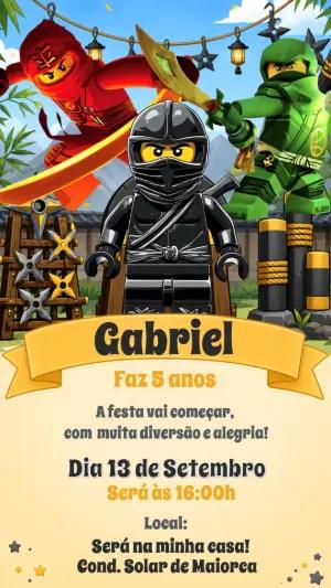 Convite de Aniversário Ninja Lego para Editar