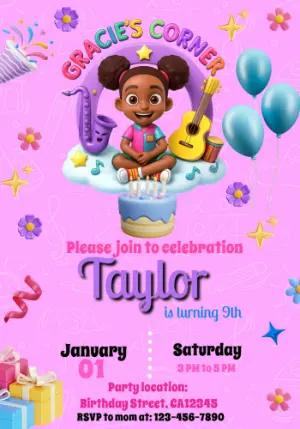 Editable Gracie's Corner Musical Birthday Invitation