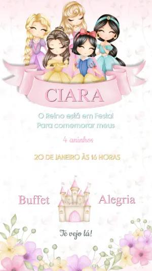 Convite de Aniversário Princesas Disney para Editar Online