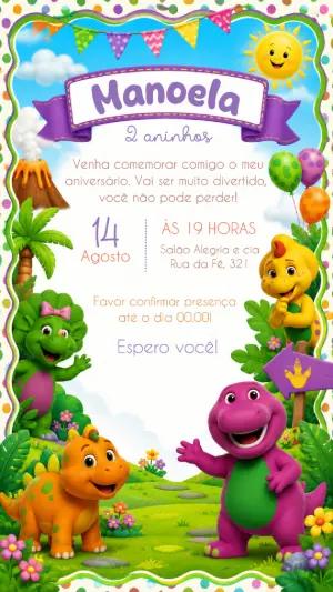 Convite de Aniversário Barney e seus amigos para editar online
