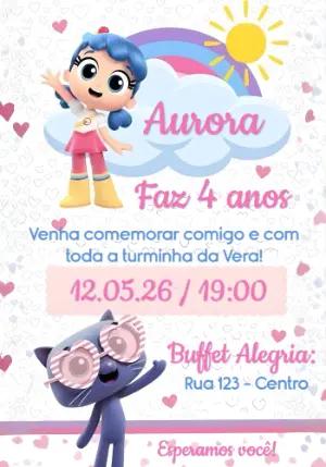 Convite Digital Infantil Vera e o Reino do Arco-íris para Editar