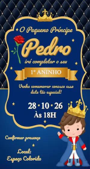Convite O Pequeno Príncipe Azul e Dourado para Editar