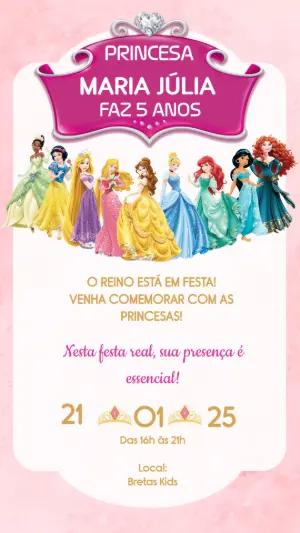 Convite Animado Aniversário Princesas Disney para Editar Online