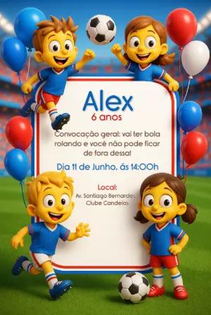 Convite de Aniversário Futebol com Personagens para Editar