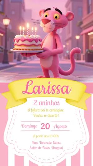 Convite de Aniversário Pantera Cor-de-Rosa 3D Editável