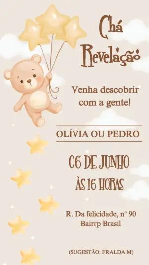 Convite Chá Revelação Ursinho Aquarela Editável