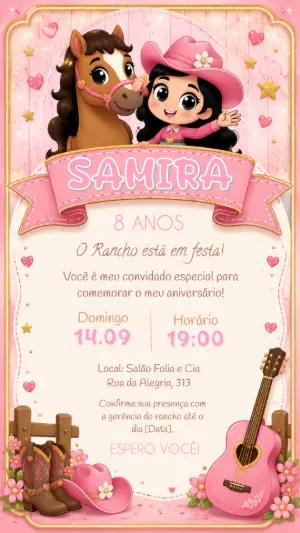 Convite Digital Festa Country Boiadeira Rosa Editável