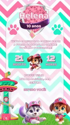 Convite Aniversário Patrulha Canina Menina Rosa para Editar