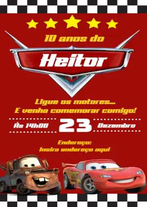 Convite de Aniversário Infantil Carros Vermelho para Editar