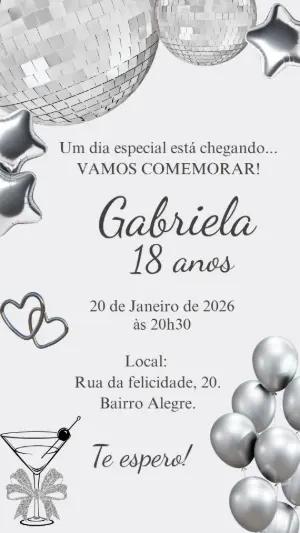 Convite de Aniversário Disco Glam Prata para Editar Online