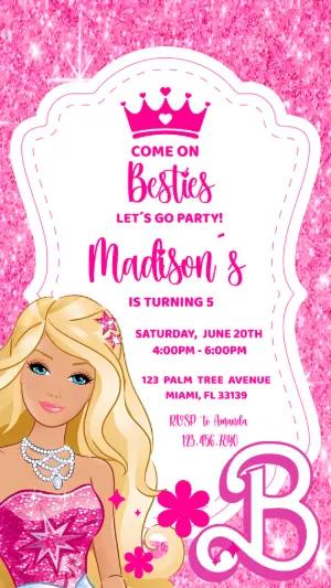 Editable Barbie Birthday Invitation with Pink Glitter