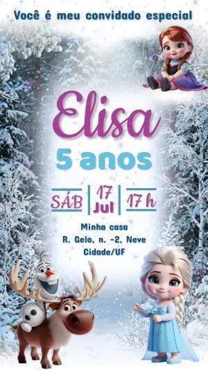 Convite de Aniversário Infantil Frozen Neve Editável
