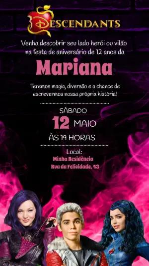 Convite de Aniversário Descendentes Roxo e Preto para Editar