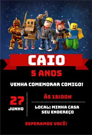 Convite de Aniversário Roblox com Personagens para Editar