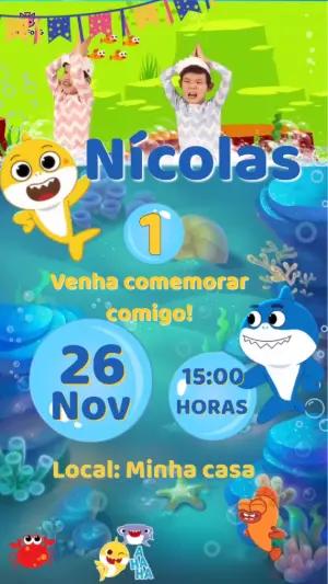 Convite Animado Aniversário Baby Shark para Editar Online