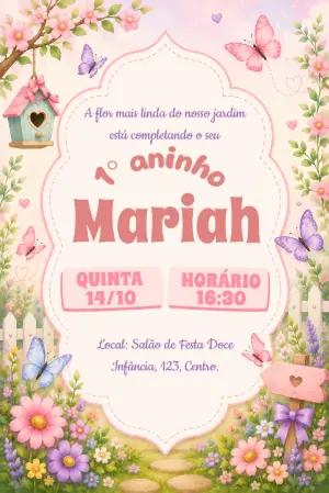 Convite de Aniversário Jardim das Borboletas Editável