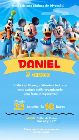 Convite Digital Infantil Turma do Mickey e Amigos Editável