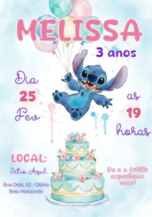 Convite de Aniversário Stitch Aquarela Fofo para Editar Online