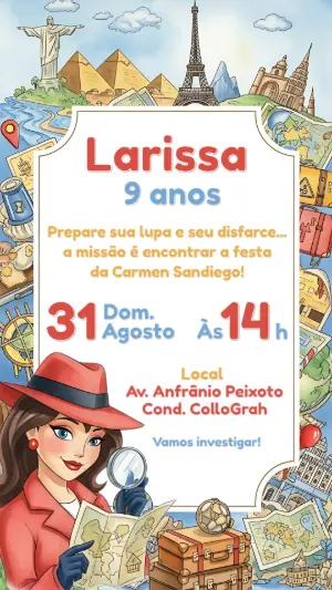 Convite de Aniversário Carmen Sandiego para Editar Online