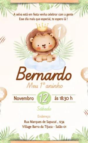 Convite Aniversário Leão Aquarela para Editar Online