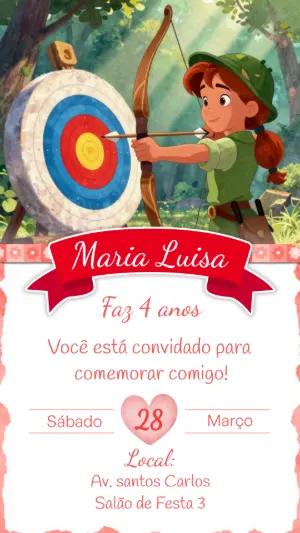 Convite de Aniversário Infantil Arqueira Modelo Editável