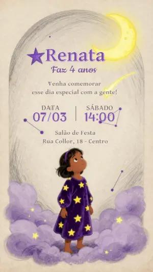Convite de Aniversário Infantil Céu Estrelado para Editar