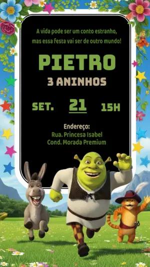 Convite de Aniversário Shrek com Personagens para Editar Online