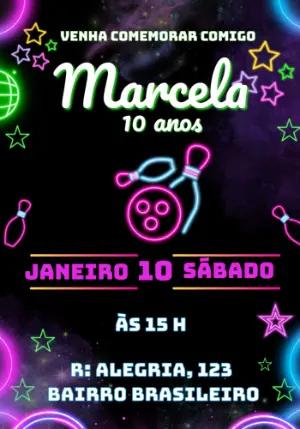 Convite Aniversário Boliche Neon para Editar Online