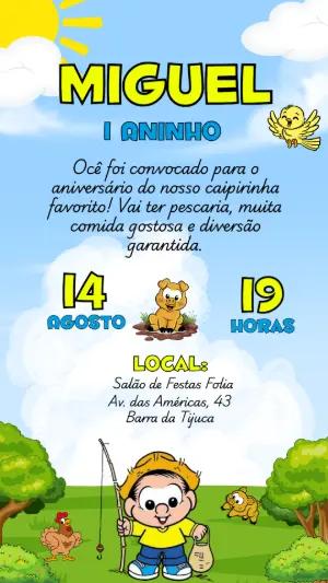 Convite de Aniversário Chico Bento na Roça para Editar
