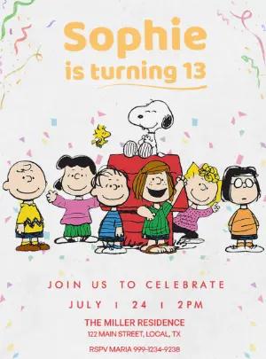Peanuts Gang Birthday Invitation | Editable Cartoon Template