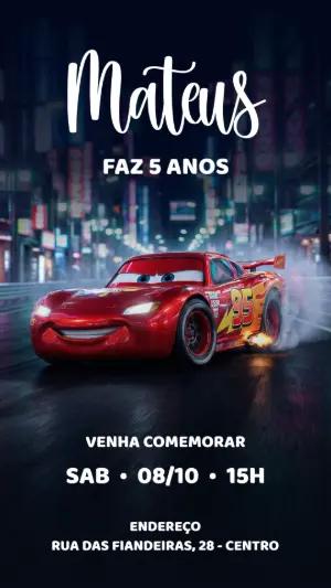 Convite de Aniversário Carros Relâmpago McQueen Editável