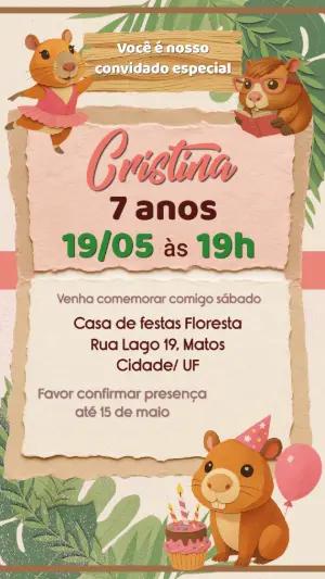 Convite de Aniversário Capivara Estilo Scrapbook Editável