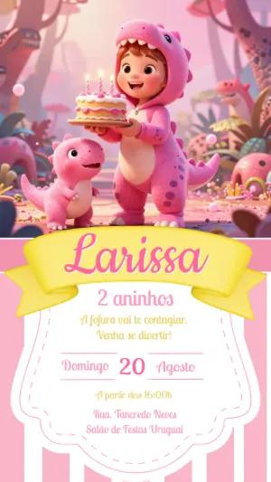 Convite de Aniversário DinoBaby Rosa Fofo para Editar