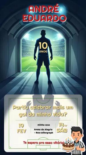 Convite Animado Aniversário Futebol Estádio para Editar