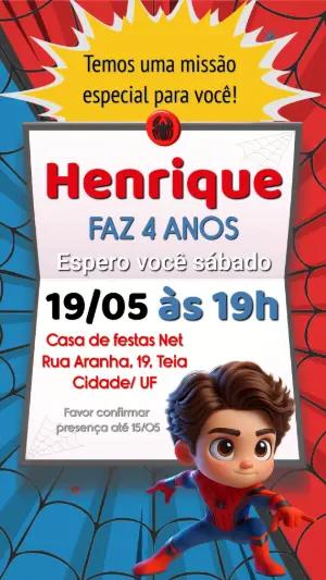 Convite de Aniversário Homem Aranha Baby Editável
