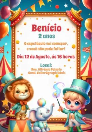 Convite de Aniversário Circo com Animais para Editar Online