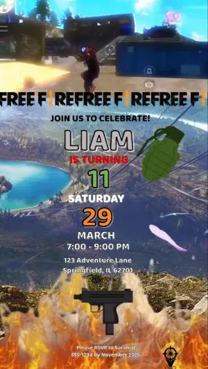 Animated Gamer Free Fire Birthday Video Invitation | Editable Template