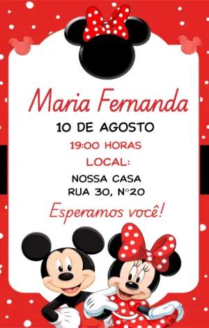 Convite de Aniversário Mickey e Minnie Editável