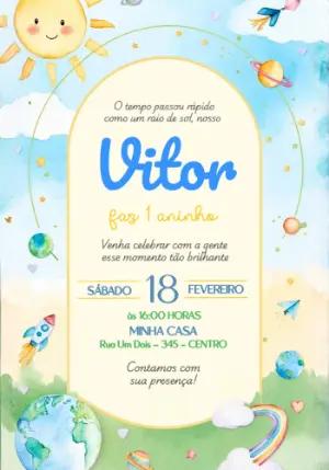 Convite de Aniversário Raio de Sol Aquarela para Editar